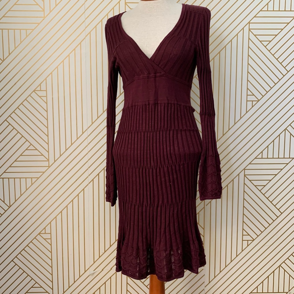 Moda International Cotton blend Knit Sweater ribbed balloon sleeve flounce Dress